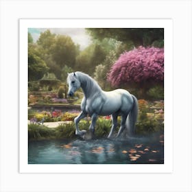 White Horse In The Water Art Print