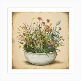 Vintage Wildflowers In A Bowl 6 Art Print