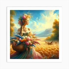 Beautiful Girl In A Wheat Field Art Print