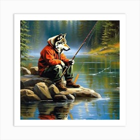 Wolf Fishing 2 Art Print