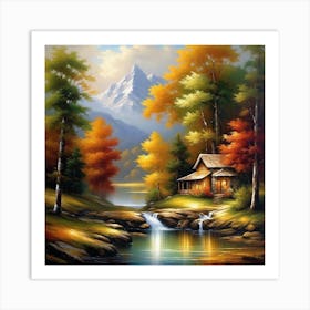 Cabin By The Stream Art Print