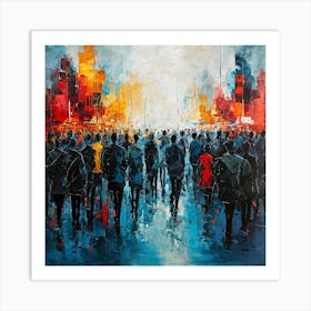 Vibrant Cityscape Painting with Abstract People and Buildings Art Print