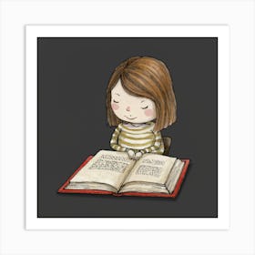 Little Girl Reading A Book 1 Art Print