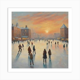 Ice Skating At Sunset Art Print