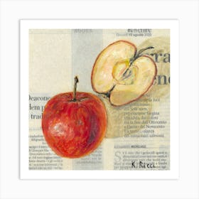 Red Apple On Newspaper Food Fruit Kitchen Dining Room Decor Art Print
