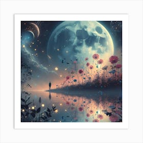 Moon And Flowers 9 Art Print