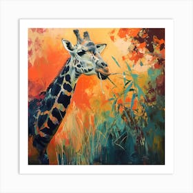 Giraffe Eating Plants Brushstroke Art Print