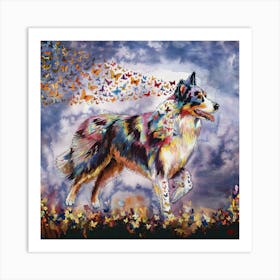 Australian Shepherd With Butterflies Art Print