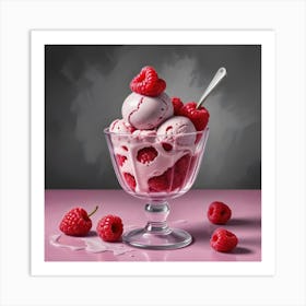 Oil Painting Vibrant Raspberry Ice Cream Art Print