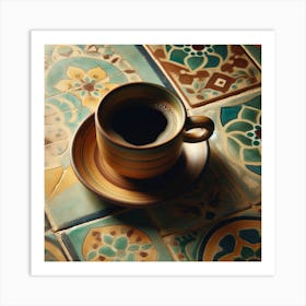 Coffee Cup On Tile 1 Art Print