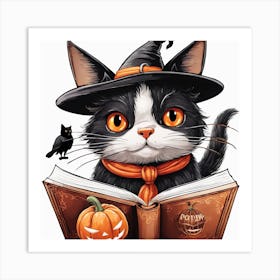 Cute Cat Halloween Pumpkin (47) Art Print