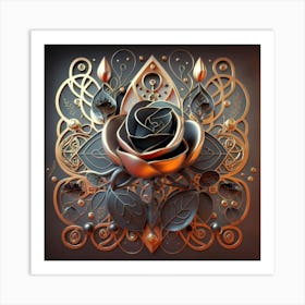 Stylized and intricate geometric black rose 7 Art Print