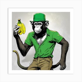 Monkey In Green Hat Art Print