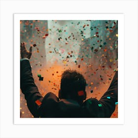 Businessman Celebrating Confetti Art Print