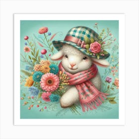 Lamb With Flowers Canvas Print Art Print