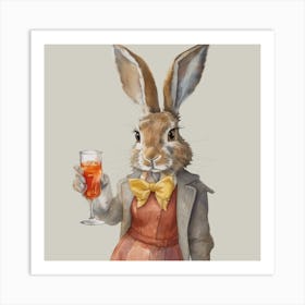 Watercolour Hare with Glass of Aperol Spritz Art Print