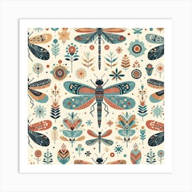 Scandinavian style,Pattern with colorful Dragonfly 3 Art Print