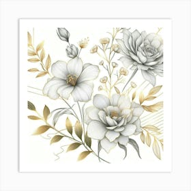 Gold And White Flowers 2 Art Print