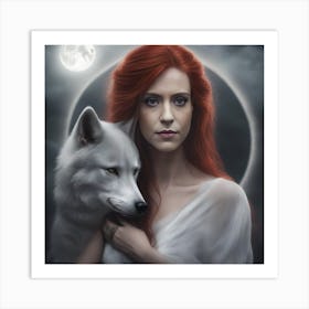 Wolf And Woman 2 Art Print