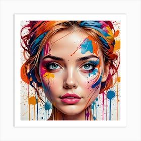 Colorful Girl With Paint Splatters Art Print