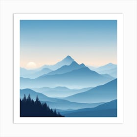 Misty mountains background in blue tone 97 Art Print