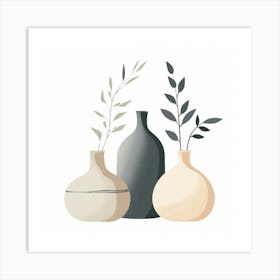 Three Vases With Leaves 2 Art Print