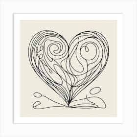 One line, Valentine's day of heart, Picasso style 1 Art Print