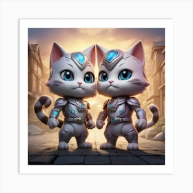 Two Cats In Armor Art Print