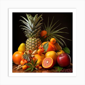 Tropical Fruits On A Black Background Poster