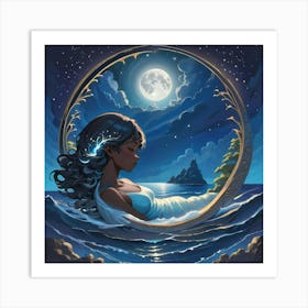 Moonlight In The Ocean Art Print