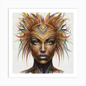 Woman With Feathers On Her Head Art Print