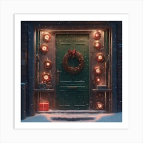 Christmas Decoration On Home Door Sharp Focus Emitting Diodes Smoke Artillery Sparks Racks Sy (5) Art Print