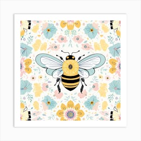 Bees And Flowers Art Print