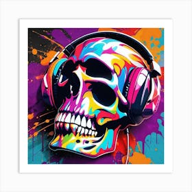 Skull With Headphones 77 Art Print