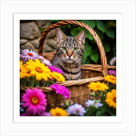 Cat In A Basket Art Print