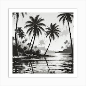 Black And White Of Palm Trees Art Print