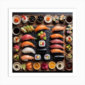 Sushi On A Black Background Art Print