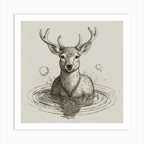 Deer In Water 3 Art Print