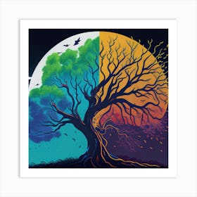 Half Colour Tree Art Print