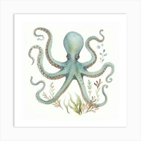 Storybook Style Octopus With Ocean Plants 3 Art Print