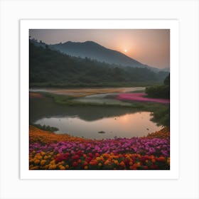 Sunrise Over Flowers Art Print