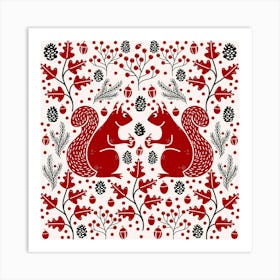 Red Squirrels in a Forest Art Print