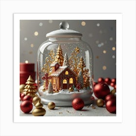 Christmas House In A Glass Jar Art Print