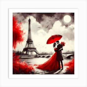 Romantic Parisian Capturing Love by the Eiffel Tower - Perfect for Gifts or Home Decor Art Print