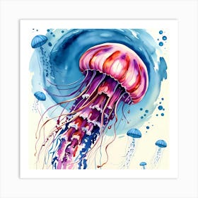 Aether's Drift: Watercolor Jellyfish Illustration Art Print