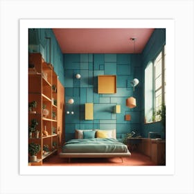 Bedroom With Colorful Walls Art Print