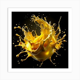 Dynamic Yellow Liquid Splash On Black Background 2 Art Print