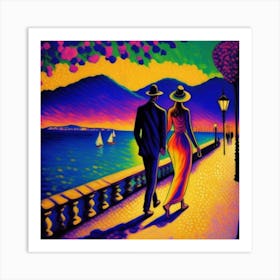 Couple Walking By The Sea Art Print