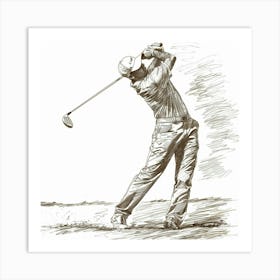 A Golfer Teeing Off Hand Drawn Sketch Illustrati 1718673068 3 Art Print