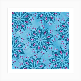 Snowflakes Flower Mandala Nature Blue Sketch Drawing Art Print